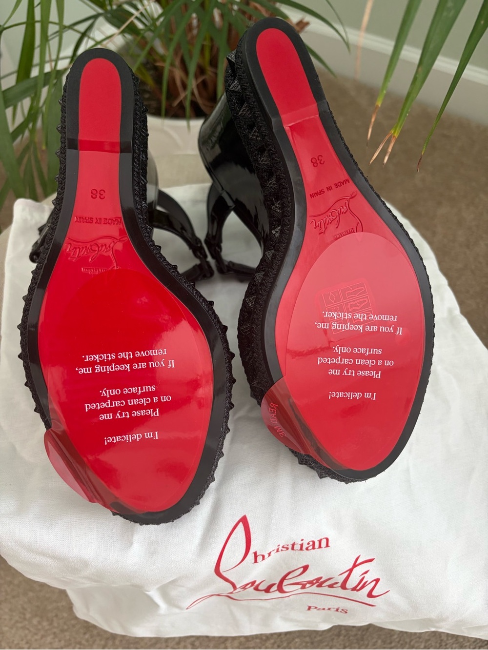 Christian Louboutin Black Studded Patent Platform Sandals with Red Sole Accent - Picture 2 of 7